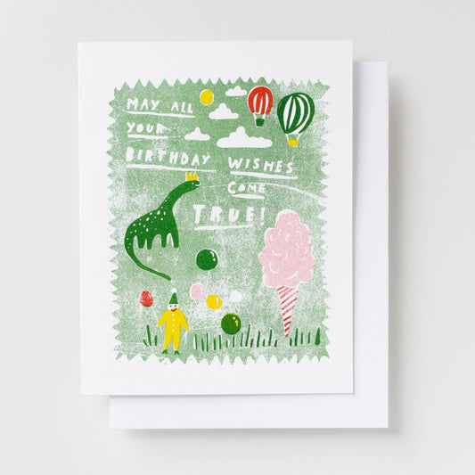 Dino Birthday Wishes Illustrated Birthday Risograph Card