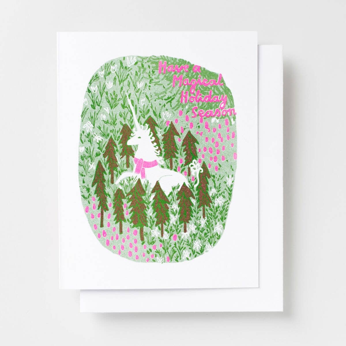 Magical Holiday Unicorn Risograph Card - Great for Christmas