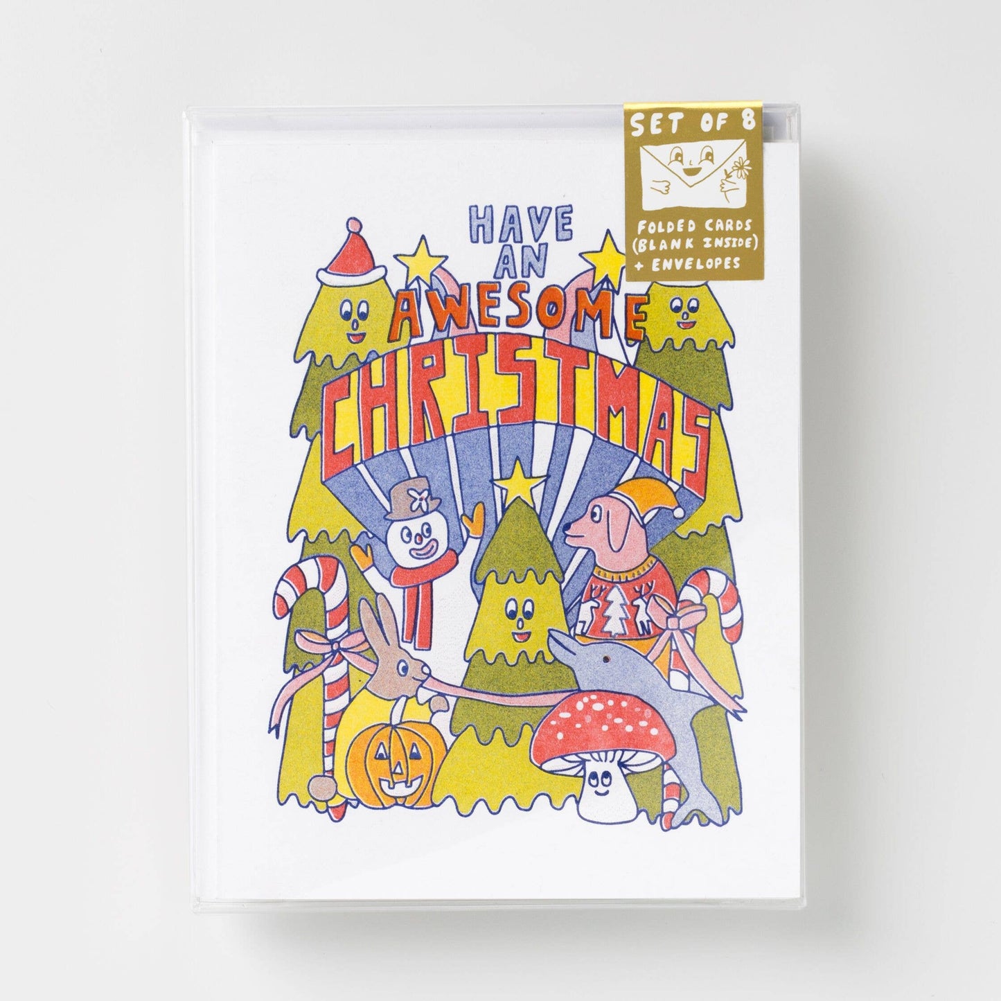Set of 8 - Awesome Christmas Risograph Card