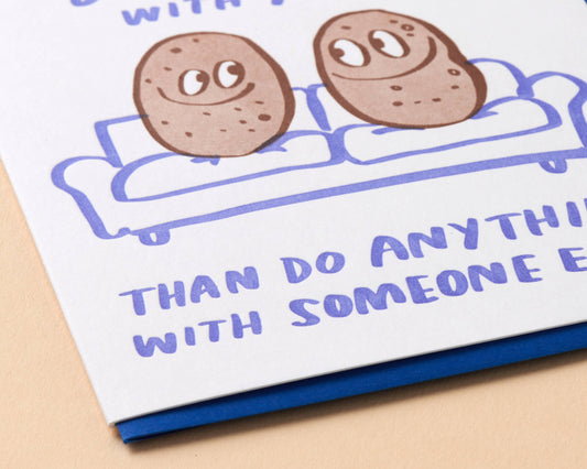 Letterpress Love & Friend Card—Couch Potatoes (Food)