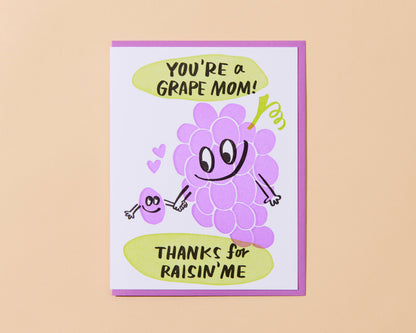 Letterpress Mother's Day Card—Grape Mom (Fruit, Cute, Kids)