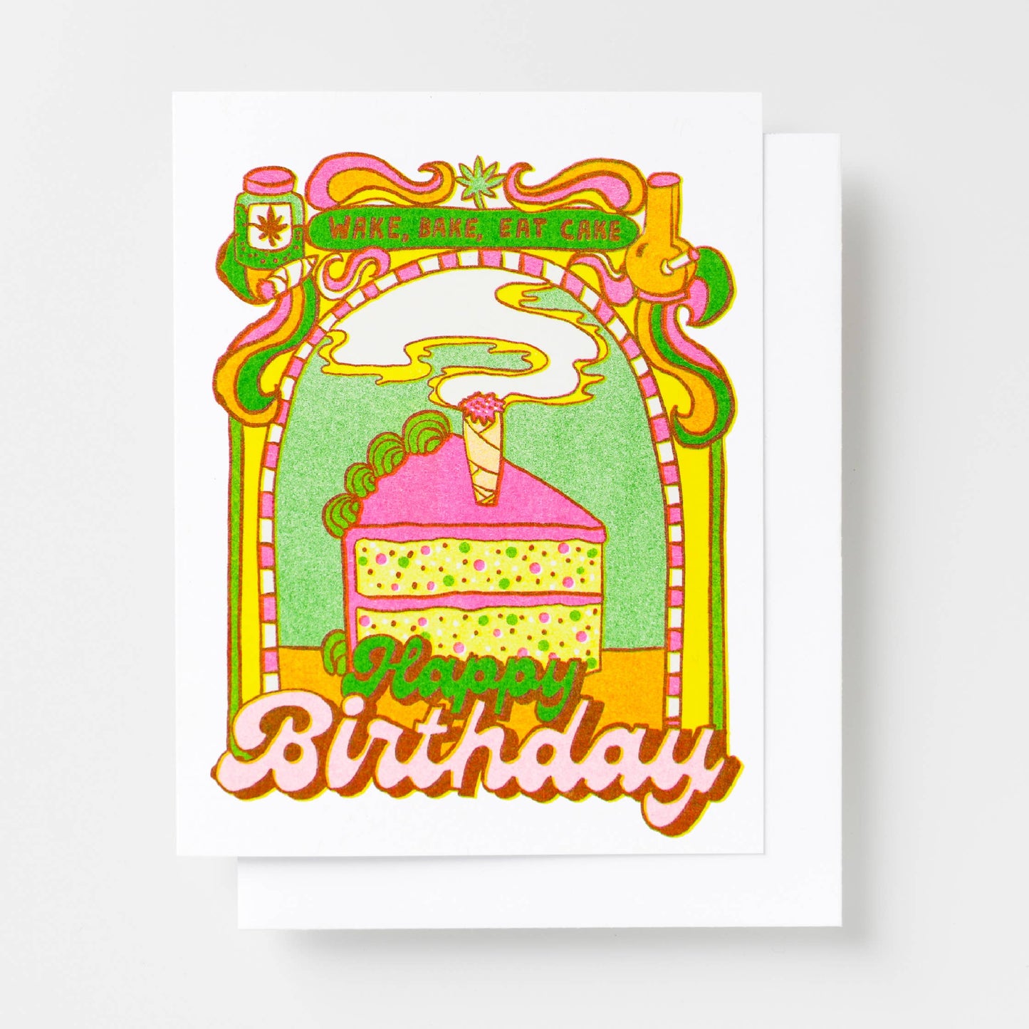 Happy Birthday Wake Bake Eat Cake | Weed 420 Risograph Card