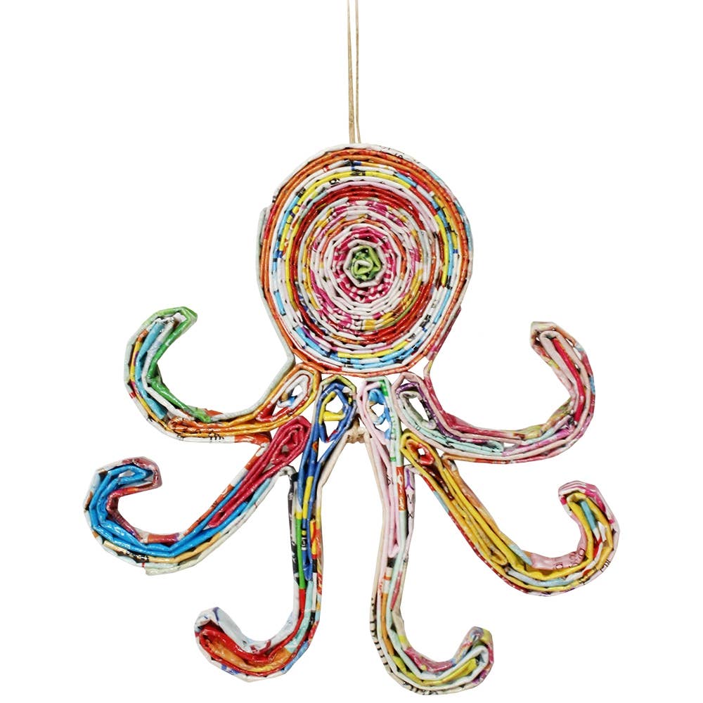 Recycled Magazine Octopus Ornament  TLV114
