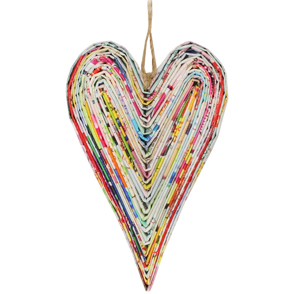 Recycled Magazine Heart Ornament Med  TLV102