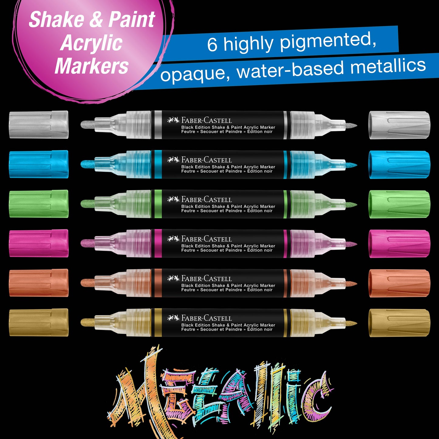 Shake & Paint Acrylic Markers 6 Ct Metallic Colors