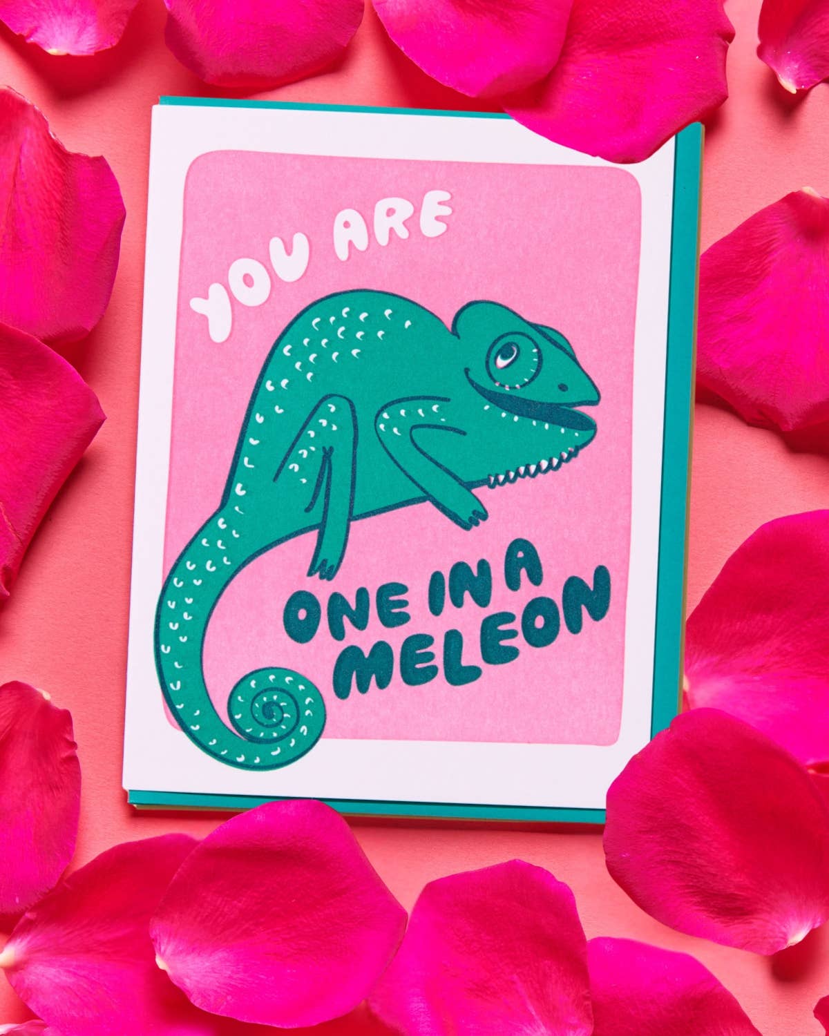 Letterpress Love Card—One in a Meleon (Chameleon, Cute)