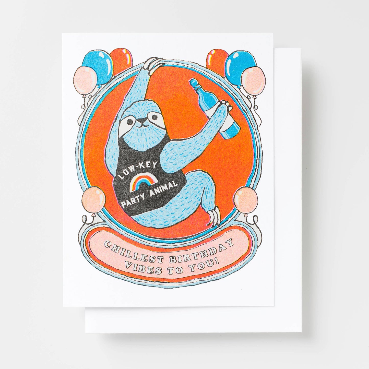 Sloth Bday Party Risograph Card