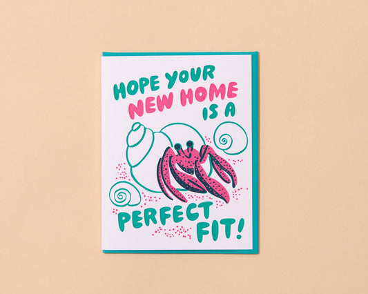 Letterpress New Home Card—Perfect Fit (Hermit Crab, Funny)