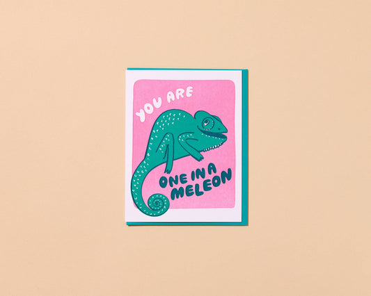 Letterpress Love Card—One in a Meleon (Chameleon, Cute)
