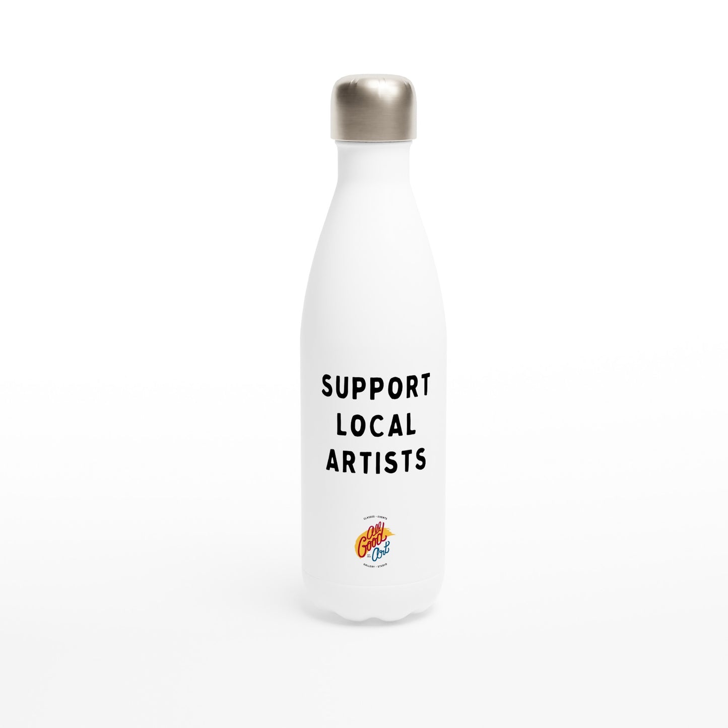 White 17oz Support Local Artists Stainless Steel Water Bottle